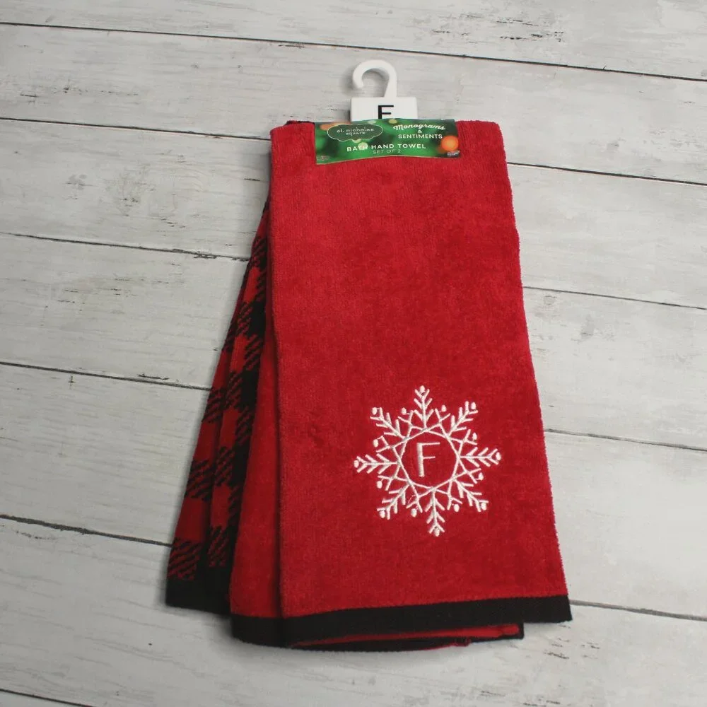 St. Nicholas Square Monogram Hand Towel Set Letter P Red Buffalo Plaid